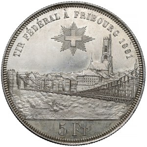 Szwajcaria, 5 franków 1881 - Festiwal strzelecki Fribourg