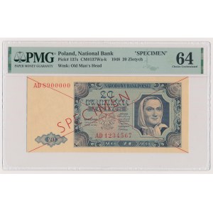 SPECIMEN 20 zlotych 1948 - AD 1234567 / 8900000