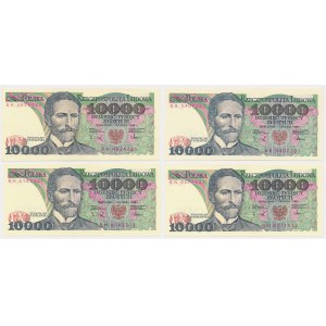 10,000 zl 1988 - BA, BB, BH, BN - set (4pcs)