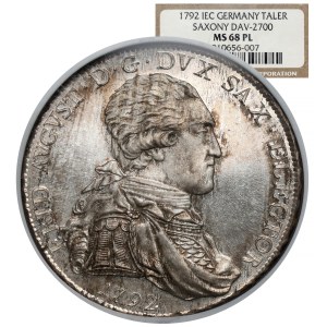 Saksonia, Fryderyk August I. (późniejszy Książę Warszawski), Talar 1792 IEC - NGC MS68 PROOF LIKE