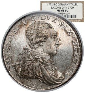 Saksonia, Fryderyk August I. (późniejszy Książę Warszawski), Talar 1792 IEC - NGC MS68 PROOF LIKE