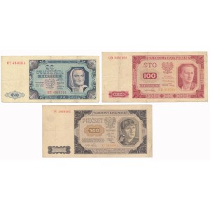 20, 100 and 500 zloty 1948 - set (3pcs)