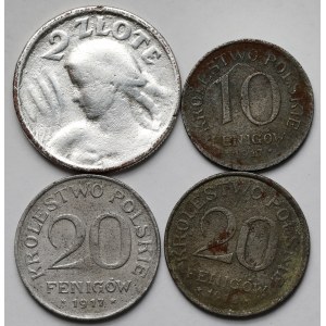 10-20 fenigs 1917-1918 and 2 zlotys 1925 [FALSIFICATION of the era] - set (4pcs).