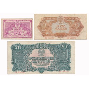 50 gr, 2 and 20 zl 1944 ...owym - set (3pcs)