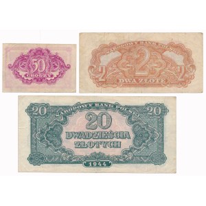 50 gr, 2 and 20 zl 1944 ...owym - set (3pcs)