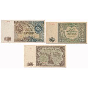 100, 500 and 1,000 zloty 1941-1947 - set (3pcs)