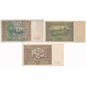 100, 500 and 1,000 zloty 1941-1947 - set (3pcs)