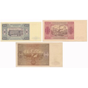 1,000 zloty 1946, 20 and 100 zloty 1948 - set (3pcs)