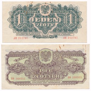 1 zloty ...owe AH and 5 zloty ...owe EO 1944 - set (2pcs)
