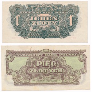 1 zloty ...owe AH and 5 zloty ...owe EO 1944 - set (2pcs)