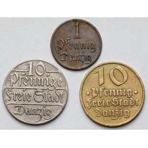 Gdańsk, 1-10 fenigów 1923-1932 - zestaw (3szt)