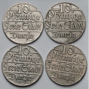 Danzig, 10 fenigs 1923 - set (4pcs)