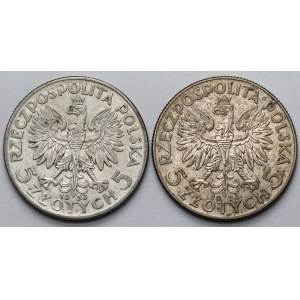Hlava ženy 5 zlatých 1933-1934 - sada (2ks)