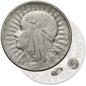 Head of a Woman 5 zlotych 1932 with sign, Warsaw - rare