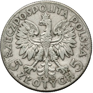 Head of a Woman 5 zlotych 1932 with sign, Warsaw - rare