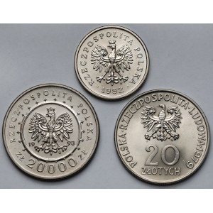 1, 20 and 20,000 zlotys 1979-1993 - set (3pcs)