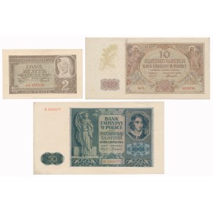 2, 10 und 50 Zloty 1940-1941 - Satz (3 Stck.)