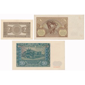 2, 10 und 50 Zloty 1940-1941 - Satz (3 Stck.)