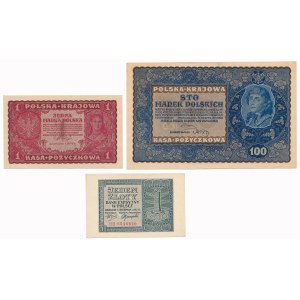 1, 100 mkp 1919 August and 1 zloty 1941 - set (3pcs)