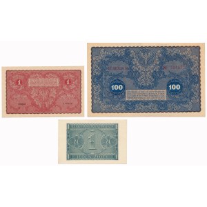 1, 100 mkp 1919 August and 1 zloty 1941 - set (3pcs)