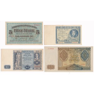 Kaunas 5 mk 1918 and 5 - 100 zloty 1930-1941 - set (4pcs)