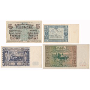 Kaunas 5 mk 1918 and 5 - 100 zloty 1930-1941 - set (4pcs)