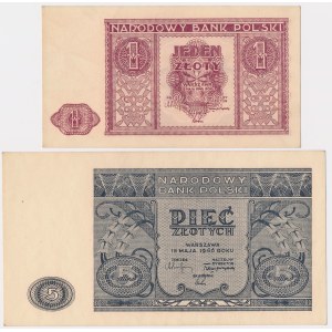 1 and 5 zloty 1946 - set (2pcs)
