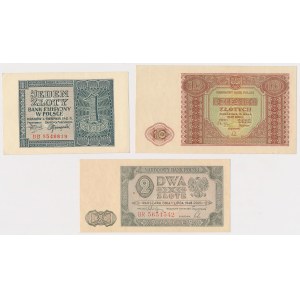 1, 2 and 10 zloty 1941-1948 - set (3pcs)