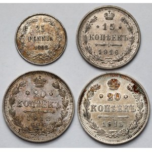 Russland und Finnland, 15-20 Kopeken und 25 Pfennige 1908-1916 - Satz (4St.)