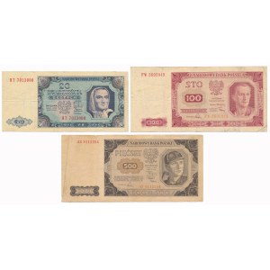 20, 100 and 500 zloty 1948 - set (3pcs)