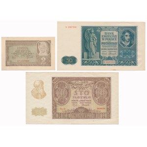 2, 50 i 100 zł 1940-1941 - zestaw (3szt)