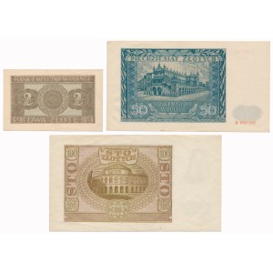 2, 50 i 100 zł 1940-1941 - zestaw (3szt)