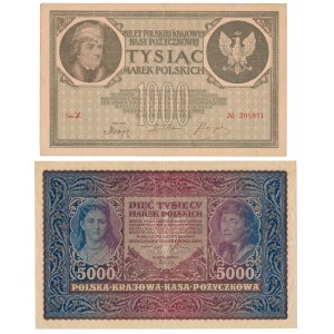1.000 mkp 1919 Mai und 5.000 mkp 1920 - Satz (2 St.)