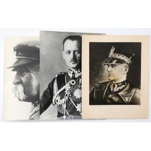 II RP, Fotografie, Józef Piłsudski, Edward Rydz-Śmigły i Władysław Sikorski - zestaw (3szt)