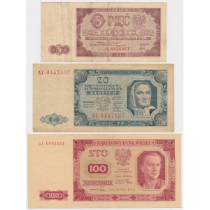 5, 20 und 100 PLN 1948 - Satz (3 Stück)