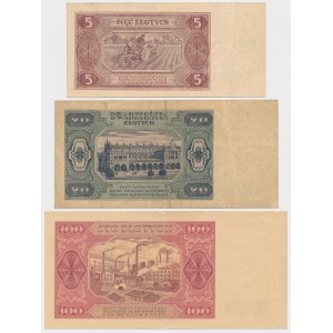 5, 20 und 100 PLN 1948 - Satz (3 Stück)