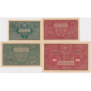 Set 1 - 20 mkp 1919 August and 1/2 mkp 1920 (4pcs)