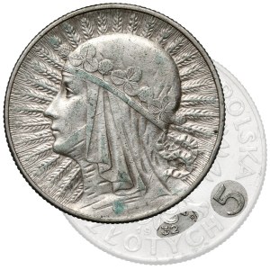 Head of a Woman 5 zlotych 1932 with sign, Warsaw - rare
