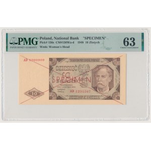 SPECIMEN 10 złotych 1948 - AD 1234567 / 8900000