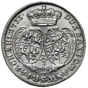 August II the Strong, Gulden (2/3 of a thaler) 1733 IGS - last