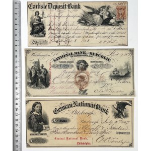 USA, Czeki XIX w. - zestaw (3szt)