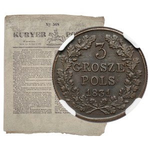 Powstanie Listopadowe, 3 grosze 1831 KG + Kuryer Polski No.568