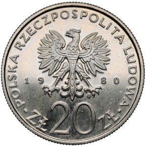 Próba NIKIEL 20 złotych 1980 Dar Pomorza - napis w odcinku