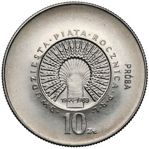 Sample NIKIEL 10 zlotych 1969, 25th anniversary of communist Poland - small inscriptions