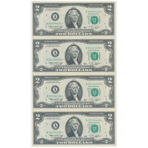 USA, 2 Dollars 1976 - uncut 4 pieces