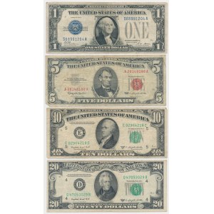 USA, 1 - 20 Dollars, 1928-1963 - zestaw (4szt)