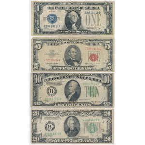 USA, 1 - 20 Dollars, 1928-1963 - zestaw (4szt)