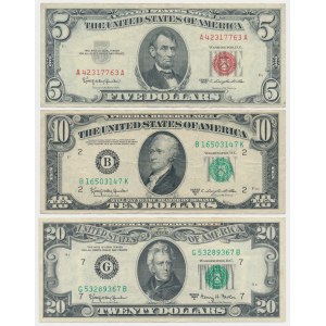 USA, 5, 10 i 20 Dollars, 1950-1963 - zestaw (3szt)