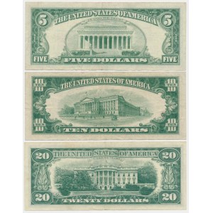 USA, 5, 10 i 20 Dollars, 1950-1963 - zestaw (3szt)