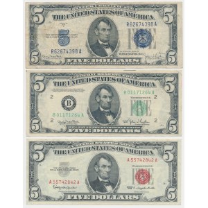 USA, 5 Dollars, 1934-1963 - set (3pcs)